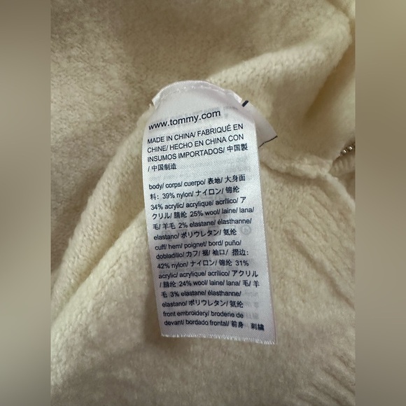 Tommy Hilfiger Flag Quarter Zip Sweater Small White Red Navy Logo Knit Pullover - Picture 9 of 10